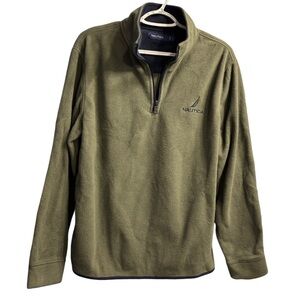 Nautica Men's Quarter Zip-Up Sweater in Olive Green Size Large